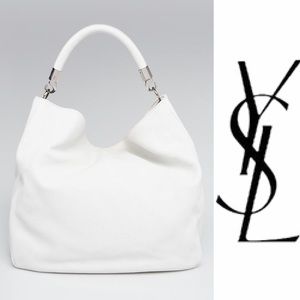 YSL white leather hobo